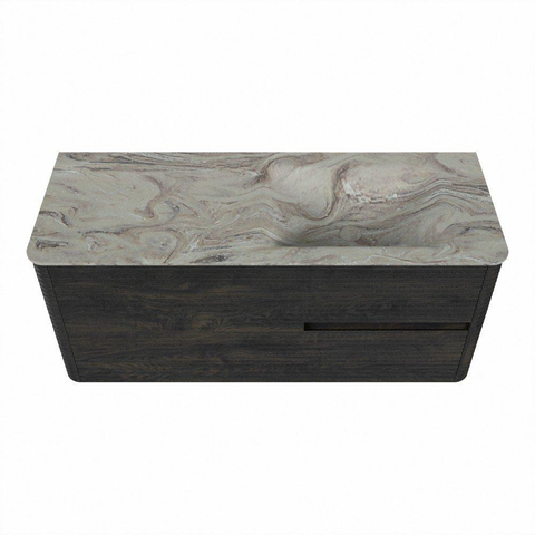 Mondiaz CIRO-DLUX Meuble de salle de bains - 120x45x50cm - Plan vasque solid surface Glace - 1 vasque à droite - sans trous de robinetterie - 2 tiroirs - Shadow SW1532201