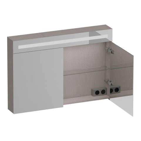 BRAUER Promise Deluxe armoire de toilette - 100x70x15cm - avec éclairage - 2 portes miroir doubles - Bois Grège SW1203636