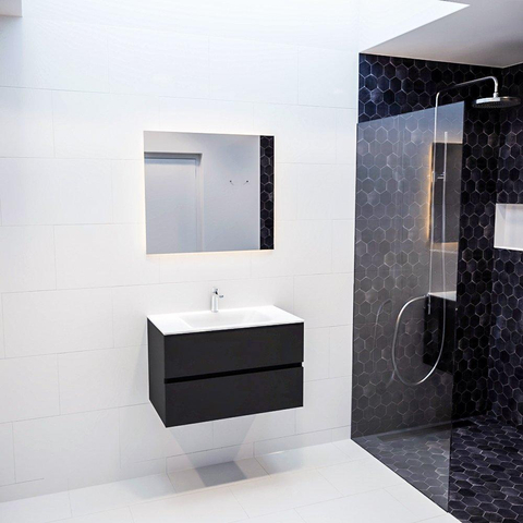 MONDIAZ VICA Ensemble de meuble salle de bain - 80cm - 2 tiroirs - lavabo Cloud central - 1 trou de robinet - solid surface urban SW410240