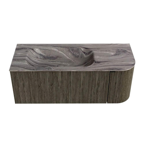 MONDIAZ KURVE-DLUX Meuble de salle de bains 115 cm arrondi à droite couleur Shadow avec 1 tiroir et 1 porte. Lavabo BIG SMALL à gauche sans trou de robinet Sombra. SW1433752