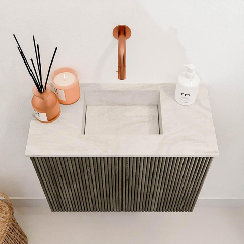 Mondiaz JOYA-DLUX Meuble de salle de bains 50cm - couleur Shadow - Vasque FAYE position Milieu Sans trou de robinet couleur Ostra. SW1422982