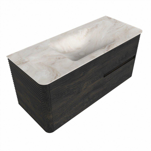 Mondiaz CIRO-DLUX Badkamermeubelset - 110x45x50cm - Solid surface wastafel Frappe - 1 wasbak Midden - 1 kraangat - 2 lades - Shadow SW1531998