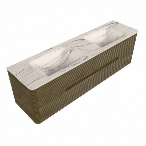 Mondiaz CIRO-DLUX Meuble de salle de bains - 170x45x50cm - Plan vasque solid surface Nata - 2 vasques Double - 2 trous de robinetterie - 4 tiroirs - Dusk SW1533242