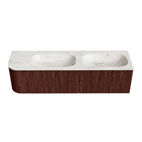 Mondiaz KURVE-DLUX Badkamermeubelset - 165x46x40cm - 2 lade - 1 deur - wastafel solid surface - dubbel / rechts - zonder kraangat - Ruby SW1415933