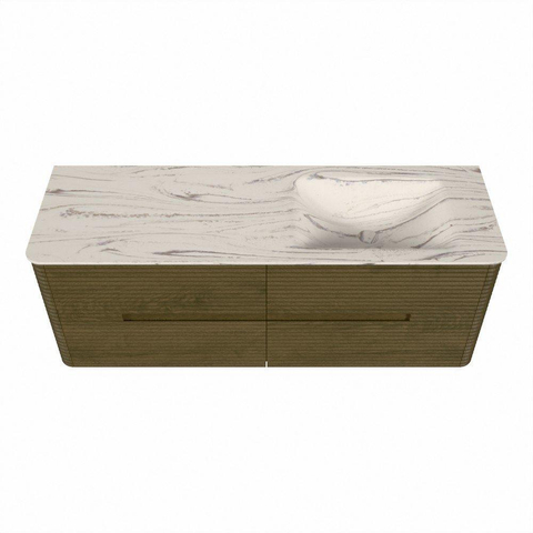 Mondiaz CIRO-DLUX Ensemble de meubles de salle de bains - 140x45x50cm - Plan vasque solid surface Nata - 1 lavabo à droite - sans trous de robinet - 4 tiroirs - Dusk SW1533228