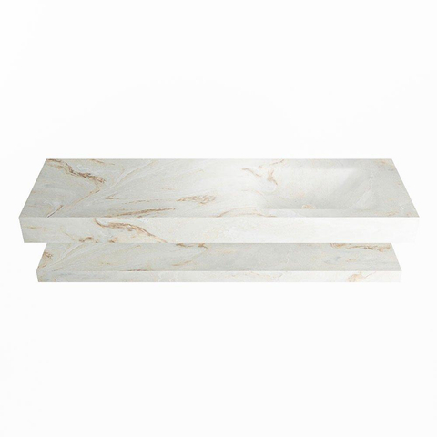 Mondiaz ALAN-DLUX Ensemble de meuble - 150cm - meuble Frappe mat - 0 tiroirs - Lavabo Cloud Frappe suspendu - vasque Droite - 0 trous de robinet SW809183