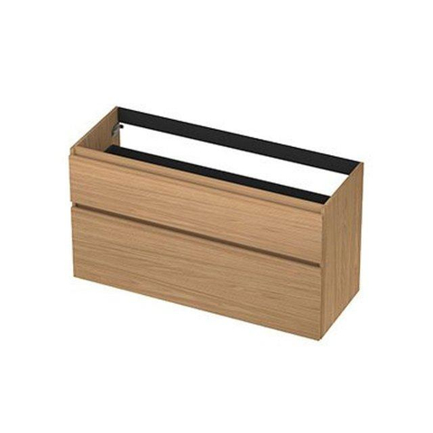 INK Meuble sous lavabo - 120x45x65cm - 2 tiroirs - sans poignées - avec bandeau en bois - MDF - Chêne clair SW1239094