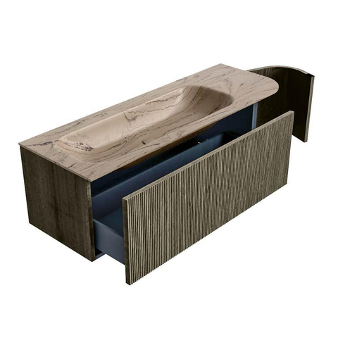 MONDIAZ KURVE-DLUX Meuble de salle de bains 135cm arrondi à droite couleur Shadow avec 1 tiroir et 1 porte. Lavabo BIG MEDIUM à gauche 1 trou de robinet Arena. SW1431435