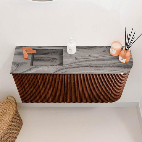Mondiaz JOYA-DLUX 81.6cm toiletmeubel - ronding rechts kleur Ruby - Wastafel FAYE positie Links 1 kraangat kleur Sombra. SW1425700