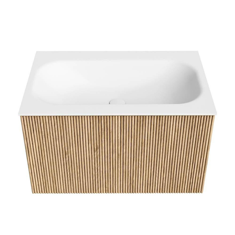 MONDIAZ KURVE Meuble de salle de bains 70 cm couleur Oak avec 1 tiroir. Vasque BIG SMALL centrale sans trou de robinet Talc. SW1138166