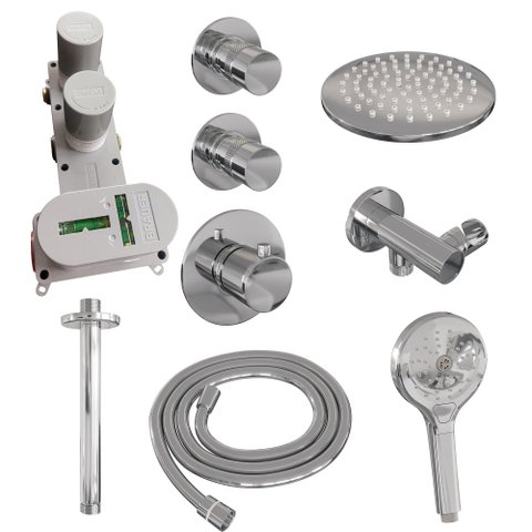 BRAUER Chrome Edition ensemble de douche pluie encastré – douche de tête Ø 20 cm – bras de plafond 20 cm – douchette ronde – support fixe SW398018