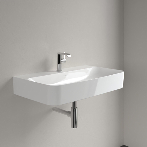 Villeroy & Boch finion wastafel - 1 kraangat - 80x47cm CeramicPlus - zonder overloop - White Alpine (glans wit) SW106480