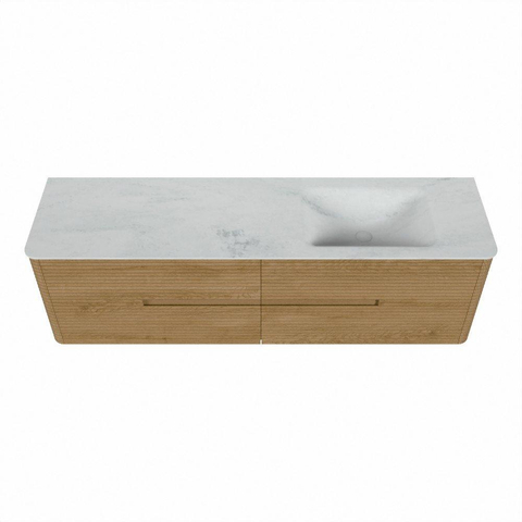 Mondiaz CIRO-DLUX Meuble de salle de bains - 170x45x50cm - Plan vasque solid surface Opalo - 1 lavabo à droite - sans trous de robinet - 4 tiroirs - Chêne SW1533785