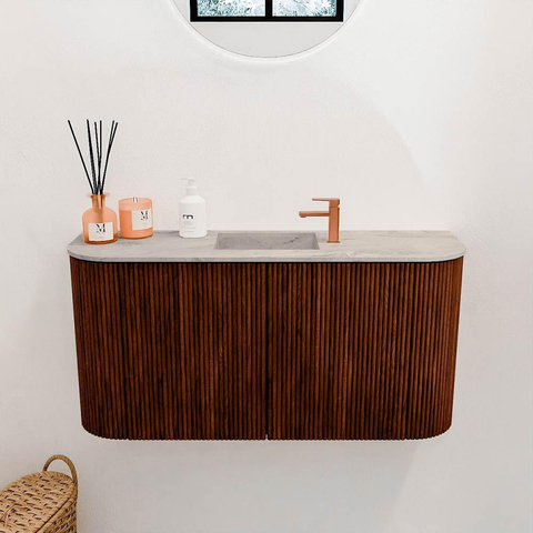 Mondiaz JOYA-DLUX 83.2cm toiletmeubel - ronding links en rechts kleur Ruby - Wastafel FAYE positie Midden 1 kraangat kleur Glace. SW1423586