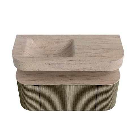 MONDIAZ THOR-DLUX Meuble de salle de bains 110cm arrondi gauche + droite couleur Shadow avec 1 tiroir et 2 portes. Vasque suspendue CLOUD Gauche 1 trou de robinet couleur Saba. SW1463042