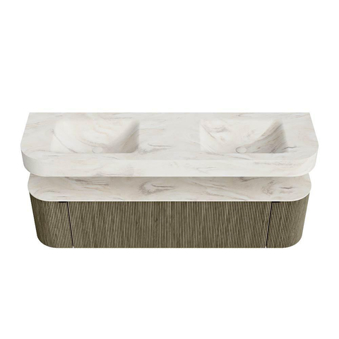 MONDIAZ THOR-DLUX Meuble de salle de bains - 170cm - arrondi gauche + droite - couleur Shadow - 1 tiroir - 2 portes - Vasque suspendue CLOUD Double sans trou de robinet - couleur Ostra SW1465534