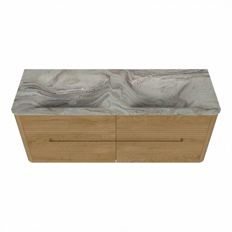 Mondiaz CIRO-DLUX Badkamermeubelset - 130x45x50cm - Solid surface wastafel Glace - 2 wasbak Dubbel - zonder kraangaten - 4 lades - Oak SW1530907