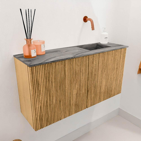 Mondiaz JOYA-DLUX 80cm toiletmeubel - kleur Oak - Wastafel FAYE positie Rechts Zonder kraangat kleur Sombra. SW1424243