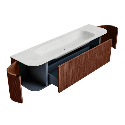 Mondiaz KURVE-DLUX Badkamermeubelset - 170x46x40cm - 1 lade - 2 deuren - wastafel solid surface - midden - zonder kraangat - Ruby SW1415878
