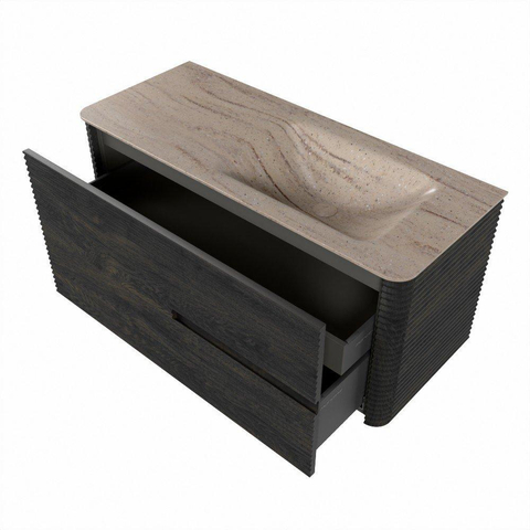 Mondiaz CIRO-DLUX Badkamermeubelset - 110x45x50cm - Solid surface wastafel Saba - 1 wasbak Rechts - zonder kraangaten - 2 lades - Shadow SW1532698
