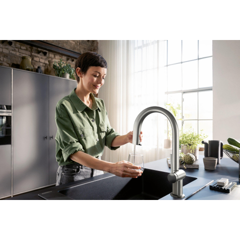 Hansgrohe Aqittura M91 SodaSystem 210, uittrekbare uitloop 1jetsBox, starter set RVS-look SW1567435