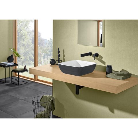 Villeroy & Boch Artis opzetwastafel vierkant - 41x41x12.5cm - zonder kraangat - zonder overloop - Coal Black (glans zwart) SW68862