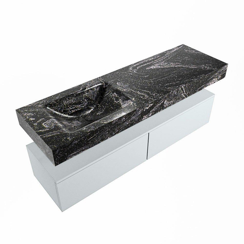 Mondiaz ALAN-DLUX Ensemble de meuble - 150cm - meuble Clay mat - 2 tiroirs - Lavabo Cloud Lava suspendu - vasque Gauche - 1 trou de robinet SW808632
