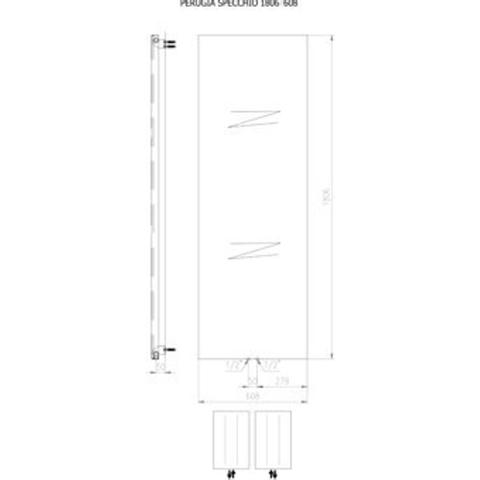 Plieger Perugia Radiateur design vertical avec miroir raccordement central 1806x608mm 749W 7253469