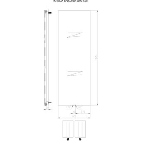 Plieger Perugia Specchio designradiator verticaal met spiegel middenaansluiting 1806x608mm 749W 7253469