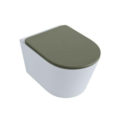 Mondiaz LAVIE WC suspendu – sans bride – 36 x 53 cm – avec abattant softclose – Clay (bleu clair/gris), abattant Army (vert) SW1208569