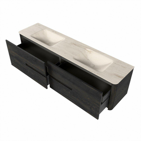 Mondiaz CIRO-DLUX Meuble de salle de bains - 190x45x50cm - Plan vasque Solid surface Meli - 2 vasques Double - sans trous de robinet - 4 tiroirs - Shadow SW1532553