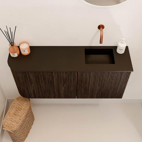 Mondiaz JOYA 91.6cm meuble de salle de bains - arrondi gauche couleur Walnut - Vasque FAYE position Droite Sans trou de robinet couleur Urban. SW1421485