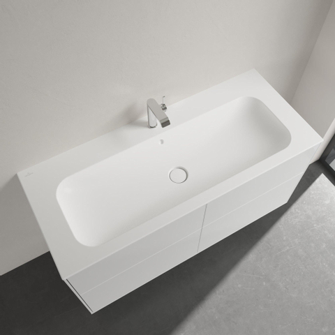 Villeroy & Boch finion meubelwastafel - met 1 kraangat - 120x50cm CeramicPlus - met verdekte overloop - geslepen - Stone White (mat wit) SW209581