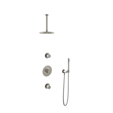Hotbath Buddy IBS - Regendoucheset - 30cm plafondarm - 20cm ronde hoofddouche - staafhanddouche - ibs1 - geborsteld nikkel (RVS) SW18194