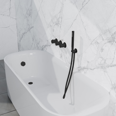 Fortifura Nebbio Ensemble combiné bain - mitigeur thermostatique - coude mural avec support de douchette - flexible de douche métallique - douchette à barre - Remplissage-vidage de baignoire - noir mat SW1238034