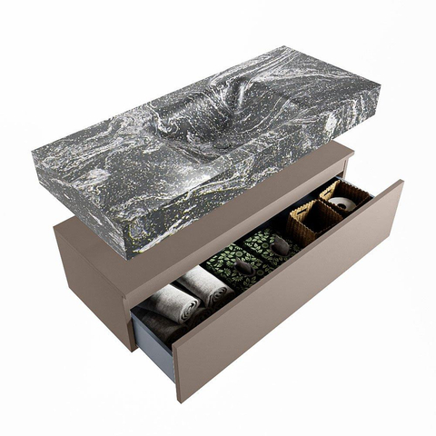 Mondiaz ALAN-DLUX Ensemble de meuble - 110cm - meuble Smoke mat - 1 tiroir - Lavabo Cloud Lava suspendu - vasque Centre - 0 trous de robinet SW808102