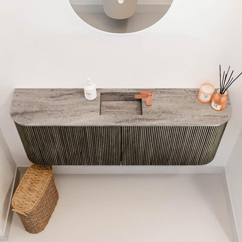 Mondiaz JOYA-DLUX 113.2cm toiletmeubel - ronding links en rechts kleur Shadow - Wastafel FAYE positie Midden 1 kraangat kleur Oza. SW1425086