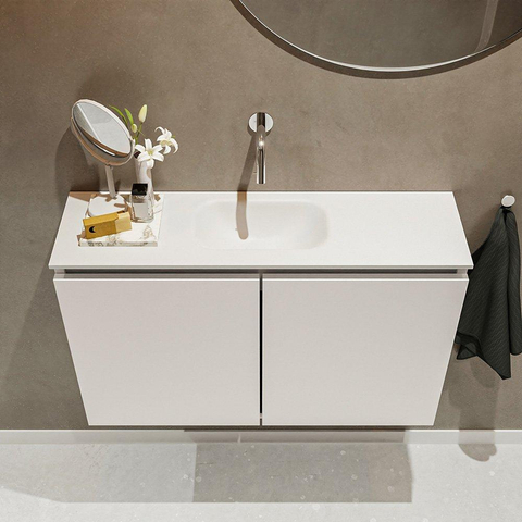 MONDIAZ TURE Toiletmeubel 80x23x50cm met 0 kraangaten 2 deuren linen mat Wastafel Eden midden Solid Surface Wit SW475086
