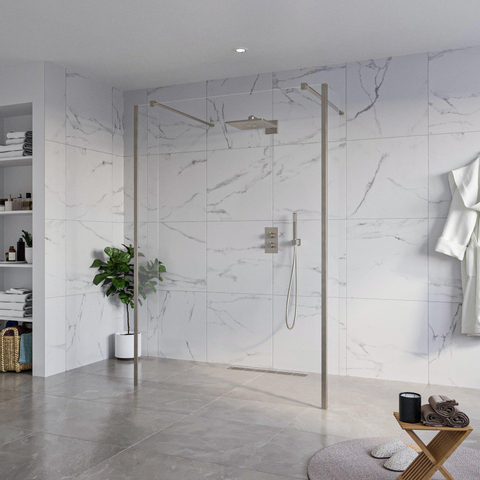Fortifura Galeria Douche à l'italienne - 140x200cm - verre clair - anticalcaire - verre de sécurité 8mm - 2 parois latérales 30cm - avec bras muraux et profilés d'angle - Gunmetal SW976658