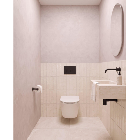 QeramiQ Dely Ensemble WC - réservoir encastré QeramiQ Flush - abattant 35mm - plaque de commande noire mate en métal - boutons rectangulaires - blanc brillant SW1579185