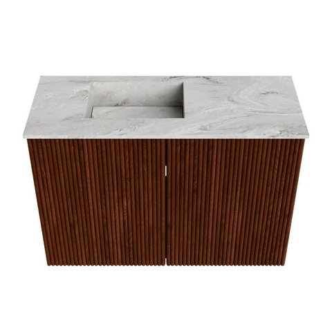 Mondiaz JOYA-DLUX 60cm toiletmeubel - kleur Ruby - Wastafel FAYE positie Links Zonder kraangat kleur Glace. SW1423558