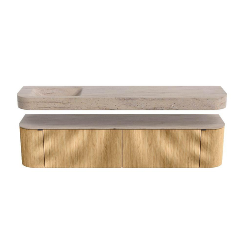 MONDIAZ THOR-DLUX 200cm meuble de salle de bains arrondi gauche + droite couleur Oak avec 2 tiroirs et 2 portes. Vasque suspendue CLOUD Gauche 1 trou de robinet couleur Saba. SW1467214