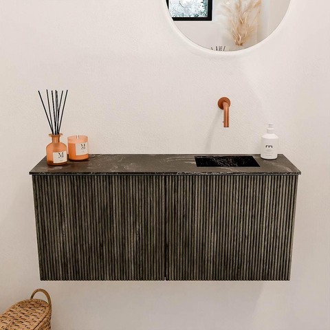 Mondiaz JOYA-DLUX Meuble de salle de bains 90cm - couleur Shadow - Vasque FAYE position Droite Sans trou de robinet couleur Lava SW1422844