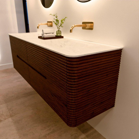 Mondiaz CIRO-DLUX Badkamermeubelset - 160x45x50cm - Solid surface wastafel Opalo - 2 wasbak Dubbel - zonder kraangaten - 4 lades - Ruby SW1531519