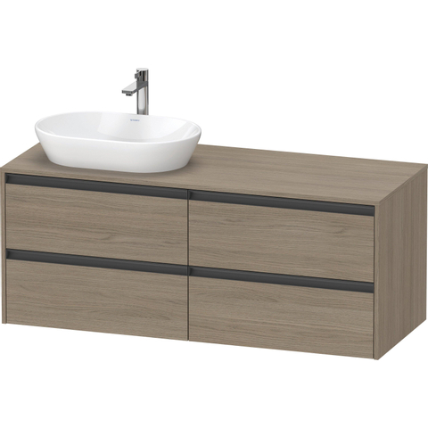 Duravit Ketho.2 Wastafelonderbouwkast - inclusief consoleplaat - met 4 laden - voor waskom links - 140x55x56.8cm - met handgrepen antraciet - eiken terra mat SW772364