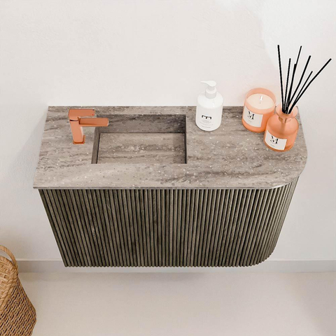 Mondiaz JOYA-DLUX Meuble de toilette 61,6cm - arrondi droit couleur Shadow - Vasque FAYE position Gauche 1 trou de robinet couleur Oza SW1425053