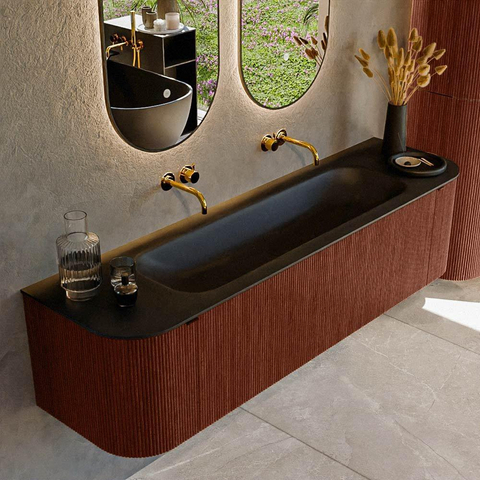 Mondiaz KURVE Ensemble de meubles de salle de bains - 170x46x40cm - 1 tiroir - 2 portes - lavabo solid surface - central - sans trou de robinet - Ruby SW1415350