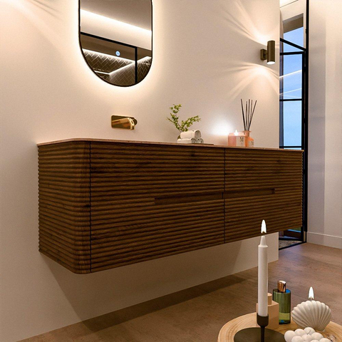 Mondiaz CIRO-DLUX Badkamermeubelset - 160x45x50cm - Solid surface wastafel Saba - 1 wasbak Links - zonder kraangaten - 4 lades - Dusk SW1533353