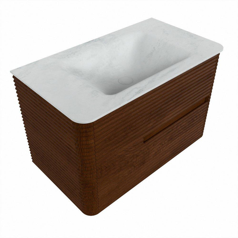 Mondiaz CIRO-DLUX Ensemble de meubles de salle de bains - 80x45x50cm - vasque solid surface Opalo - 1 lavabo au milieu - 1 trou de robinet - 2 tiroirs - Ruby SW1531618