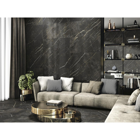 ÉCHANTILLON Terravito Carreau mural et de sol Cavino - 60x120cm - 9.3mm - Carré - rectifié - Aspect marbre - Noir brillant SW735634